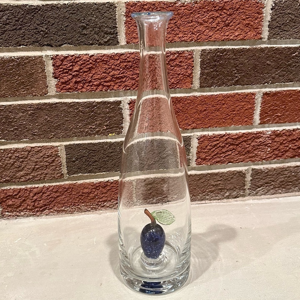 Extremely Rare Cobalt Blue Art Glass Fruit Inside Wine Decanter Glass Bottle 12”
